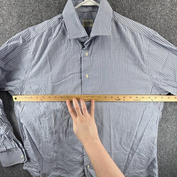 Gitman Bros USA XL Cotton Check Blue American Button Up Long Sleeve Shirt Men - Picture 6 of 16